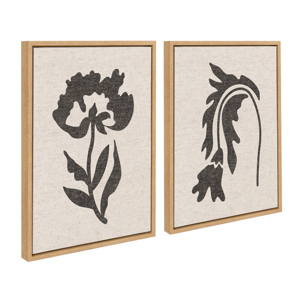 Kate & Laurel Sylvie Scandi Botanical 2 And 3 Neutral Textured Linen Framed Canvas Art Set By The Creative Bunch Studio
