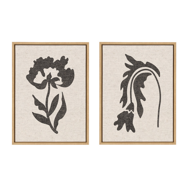 Kate & Laurel Sylvie Scandi Botanical 2 And 3 Neutral Textured Linen Framed Canvas Art Set By The Creative Bunch Studio