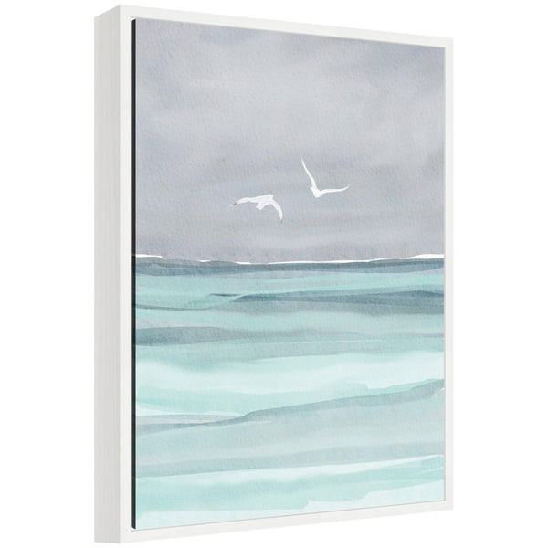 kate & laurel Sylvie Sea and Seagulls Framed Canvas by Nikita Jariwala