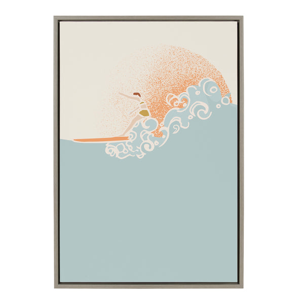 kate & laurel Sylvie Sea Breeze Surfer Girl Framed Canvas by Hannah Beisang