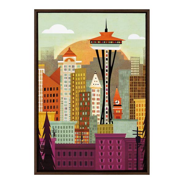 Kate & Laurel Sylvie Seattle Skyline Framed Canvas By Amber Leaders Designs