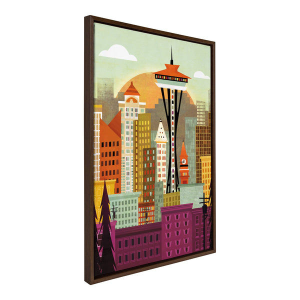 Kate & Laurel Sylvie Seattle Skyline Framed Canvas By Amber Leaders Designs