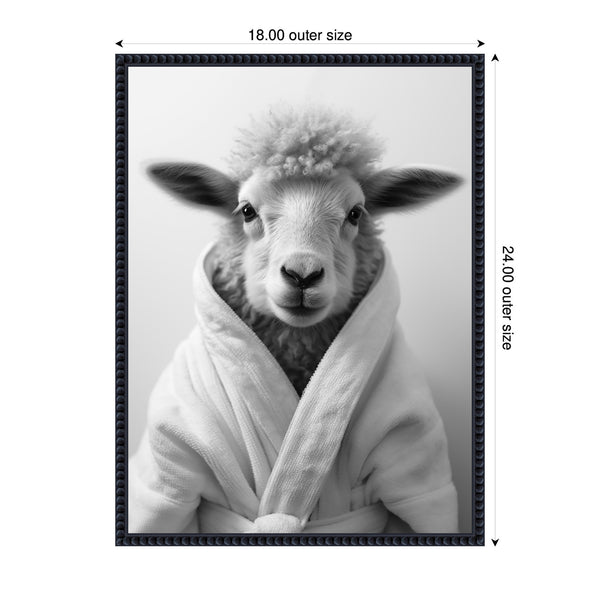 Kate & Laurel Sylvie Sheep Bathroom Art Towel Robe Black And White Framed Canvas By The Creative Bunch Studio