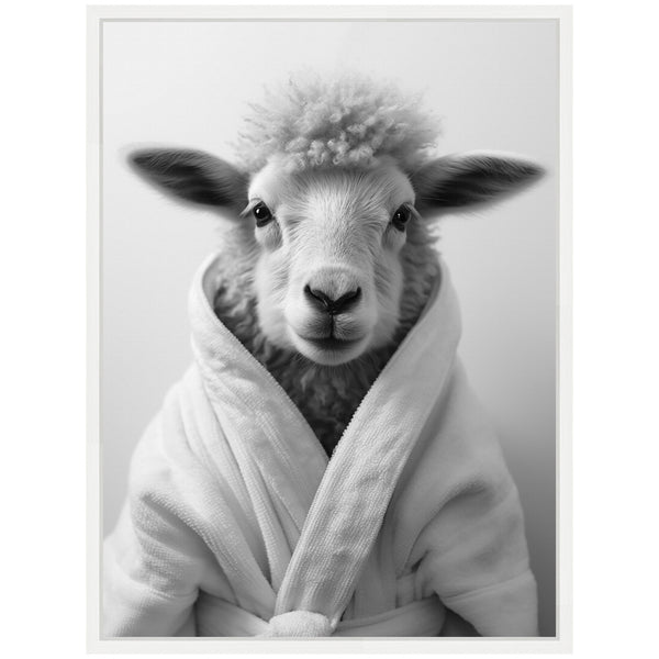 Kate & Laurel Sylvie Sheep Bathroom Art Towel Robe Black And White Framed Canvas By The Creative Bunch Studio