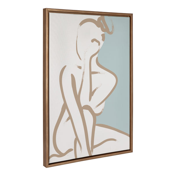 Kate & Laurel Sylvie Simple Romantic Line Art Drawing 1 Tan And Teal Framed Canvas By The Creative Bunch Studio