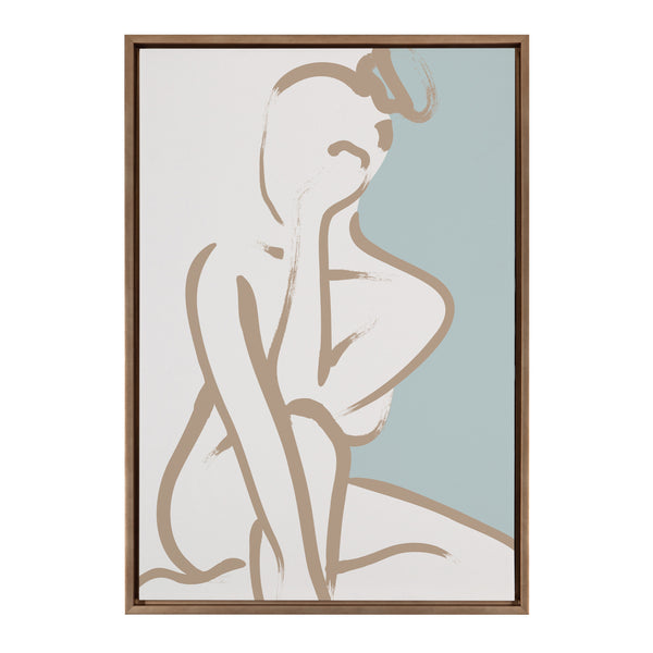 Kate & Laurel Sylvie Simple Romantic Line Art Drawing 1 Tan And Teal Framed Canvas By The Creative Bunch Studio
