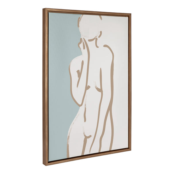 Kate & Laurel Sylvie Simple Romantic Line Art Drawing 2 Tan And Teal Framed Canvas By The Creative Bunch Studio
