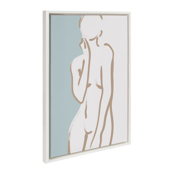 kate & laurel Sylvie Simple Romantic Line Art Drawing 2 Tan and Teal Framed Canvas by The Creative Bunch Studio