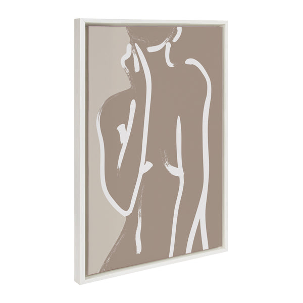 Kate & Laurel Sylvie Simple Romantic Line Art Drawing Neutral Framed Canvas By The Creative Bunch Studio