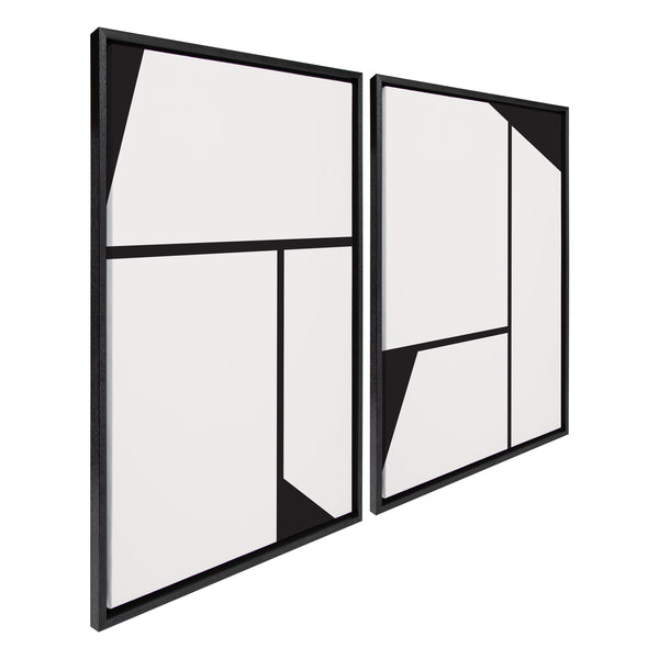 Kate & Laurel Sylvie Sleek Luxe Minimalist Black And White Abstract Framed Canvas Art Set By The Creative Bunch Studio