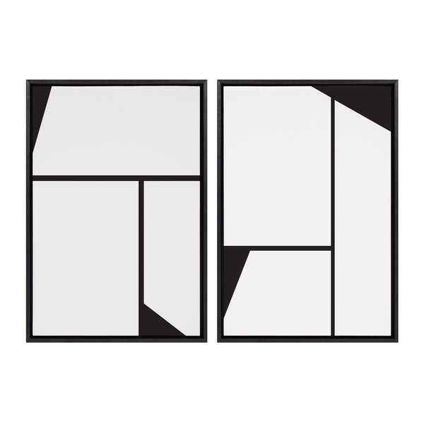 Kate & Laurel Sylvie Sleek Luxe Minimalist Black And White Abstract Framed Canvas Art Set By The Creative Bunch Studio