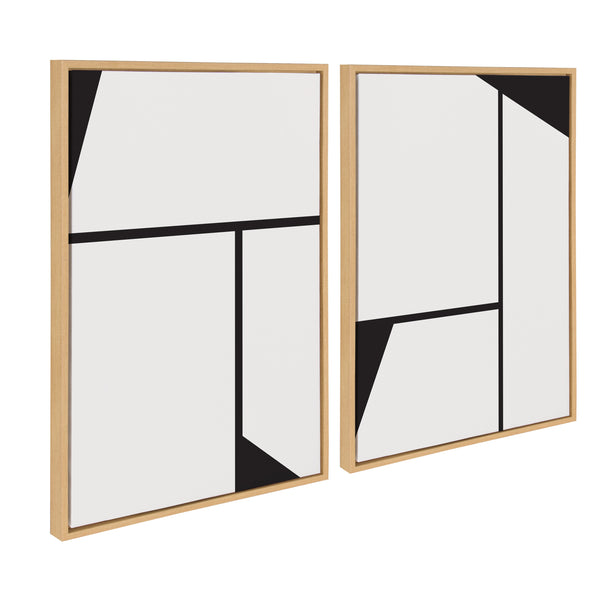 kate & laurel Sylvie Sleek Luxe Minimalist Black and White Abstract Framed Canvas Art Set by The Creative Bunch Studio