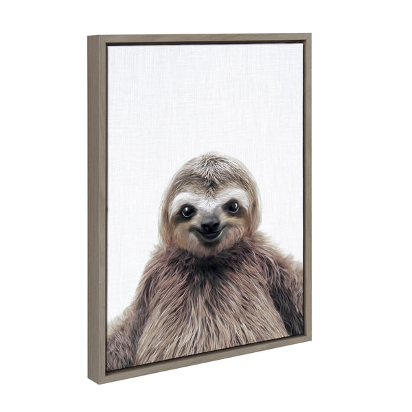 Kate & Laurel Sylvie Sloth Color Framed Canvas By Simon Te Of Tai Prints