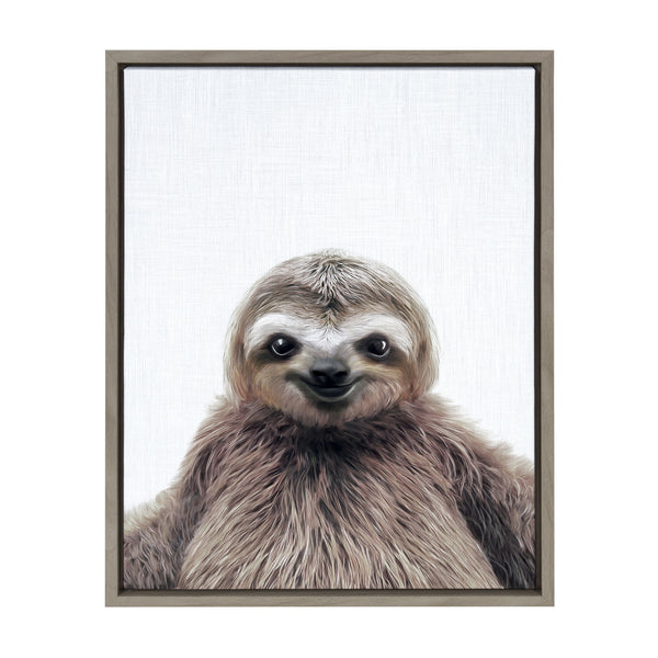 kate & laurel Sylvie Sloth Color Framed Canvas by Simon Te of Tai Prints