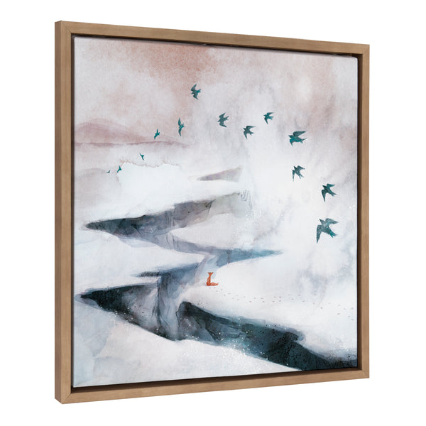 kate & laurel Sylvie Snow Day Fox and Birds Framed Canvas by Faryn Hughes