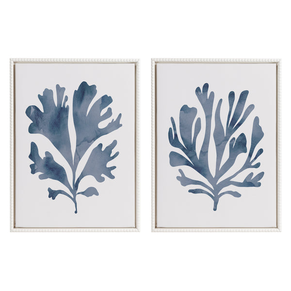 kate & laurel Sylvie Sophisticated Neutral Coral Blue 1 and 2 Framed Canvas Art Set by The Creative Bunch Studio