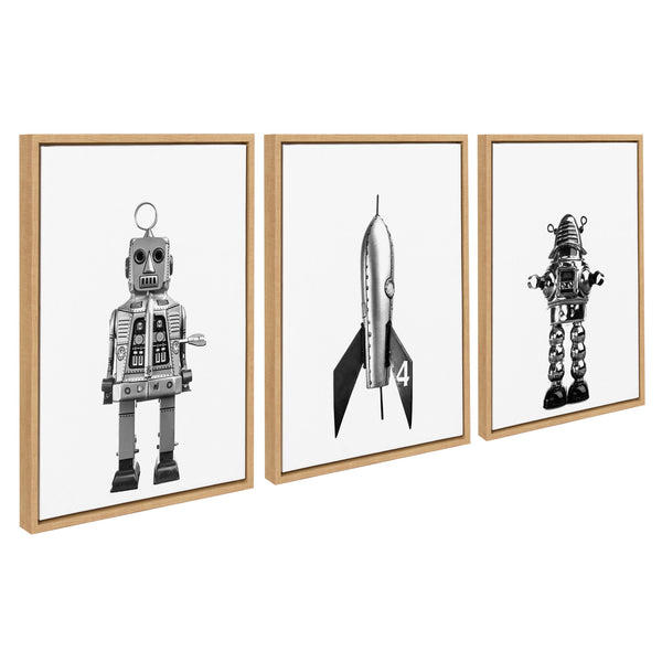 Kate & Laurel Sylvie Sparky Space Robot No 4 Rocket And Robbey Robot Black And White Set Framed Canvas Art Set By Saint And Sailor Studios