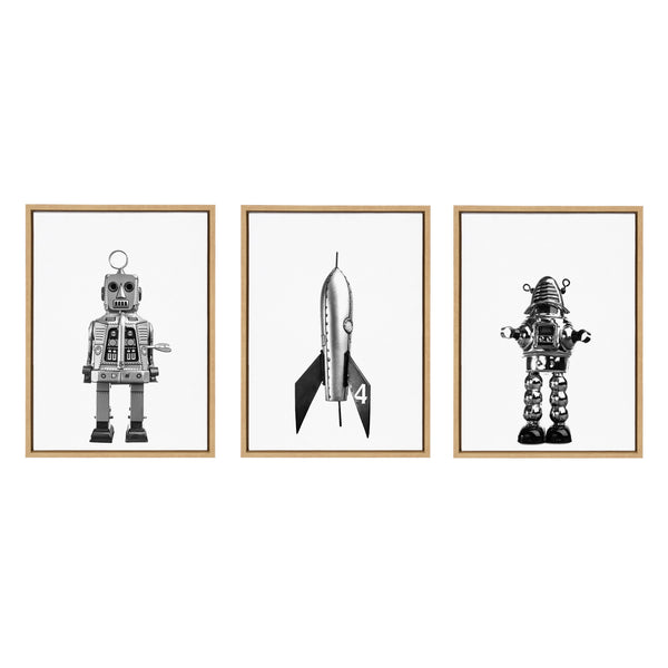 Kate & Laurel Sylvie Sparky Space Robot No 4 Rocket And Robbey Robot Black And White Set Framed Canvas Art Set By Saint And Sailor Studios