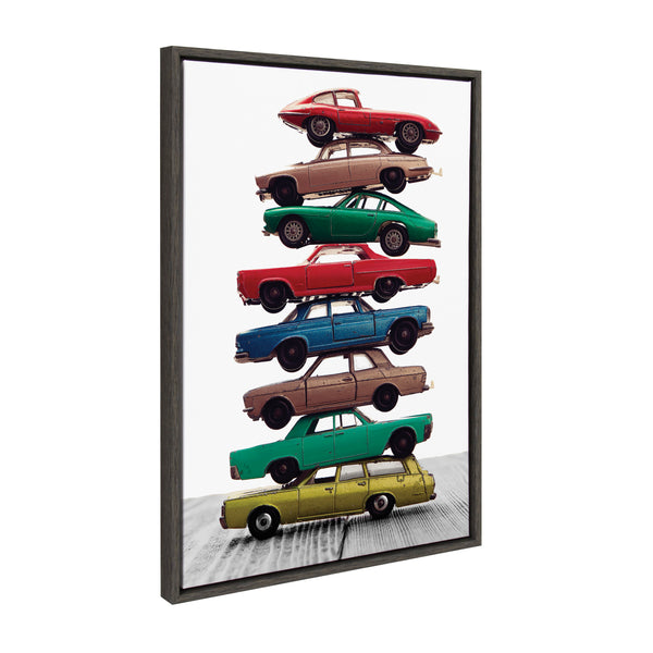 Kate & Laurel Sylvie Stacked Cars Vertical Framed Canvas By Saint And Sailor Studios