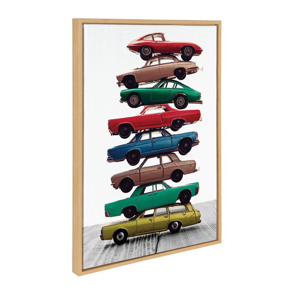 kate & laurel Sylvie Stacked Cars Vertical Framed Canvas by Saint and Sailor Studios