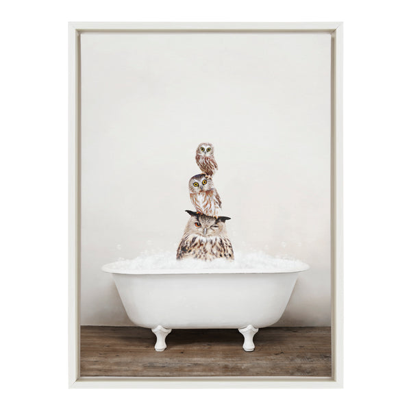 Kate & Laurel Sylvie Stacked Owls In Rustic Bath Framed Canvas By Amy Peterson Art Studio