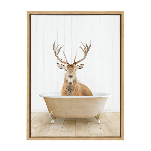 Kate & Laurel Sylvie Stag Farmhouse Bath Framed Canvas By Amy Peterson Art Studio