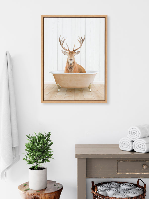 Kate & Laurel Sylvie Stag Farmhouse Bath Framed Canvas By Amy Peterson Art Studio