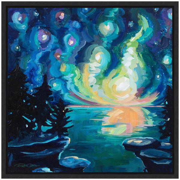 Kate & Laurel Sylvie Starry Sky In Teal Framed Canvas By Rachel Christopoulos