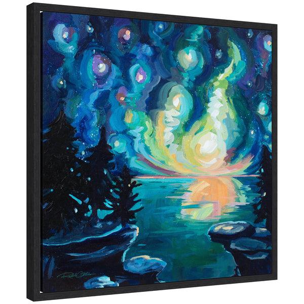 kate & laurel Sylvie Starry Sky in Teal Framed Canvas by Rachel Christopoulos