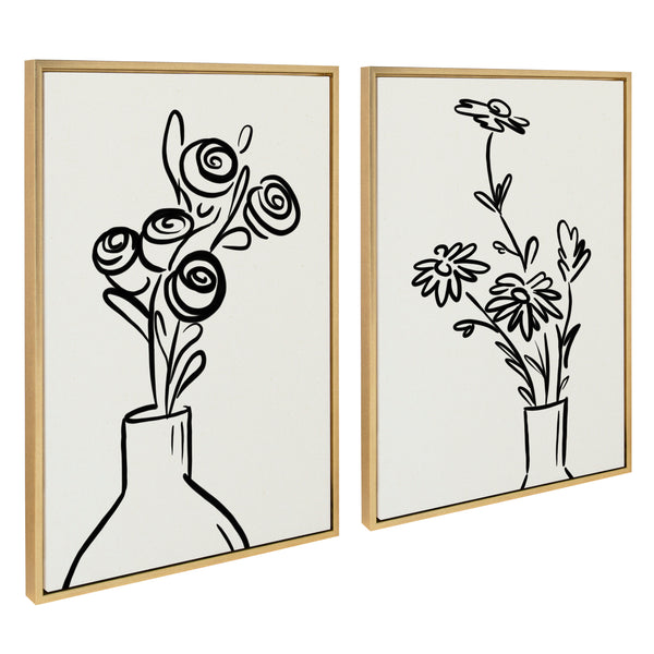 Kate & Laurel Sylvie Still Life Flowers In Vase Framed Canvas Set By The Creative Bunch Studio