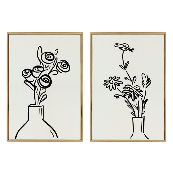 Kate & Laurel Sylvie Still Life Flowers In Vase Framed Canvas Set By The Creative Bunch Studio