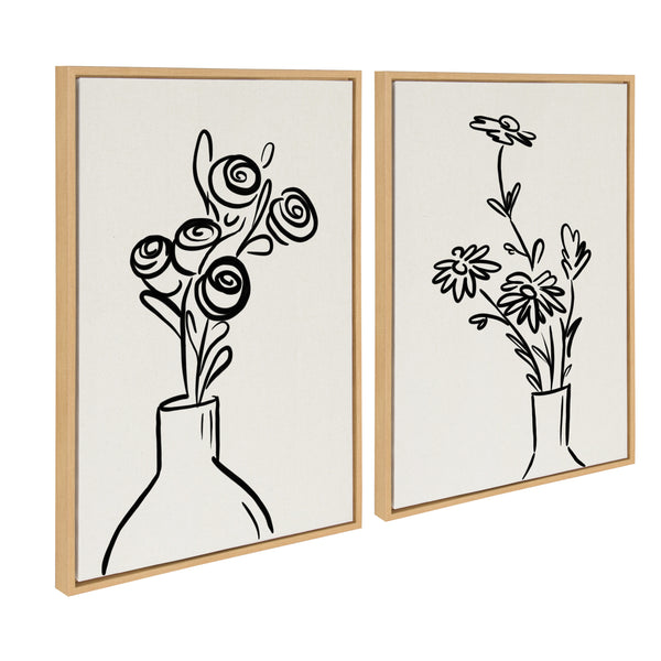 kate & laurel Sylvie Still Life Flowers in Vase Framed Canvas Set by The Creative Bunch Studio