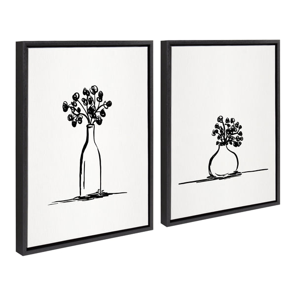 Kate & Laurel Sylvie Still Life Sketched Botanical Flower Vase Framed Canvas Set By The Creative Bunch Studio