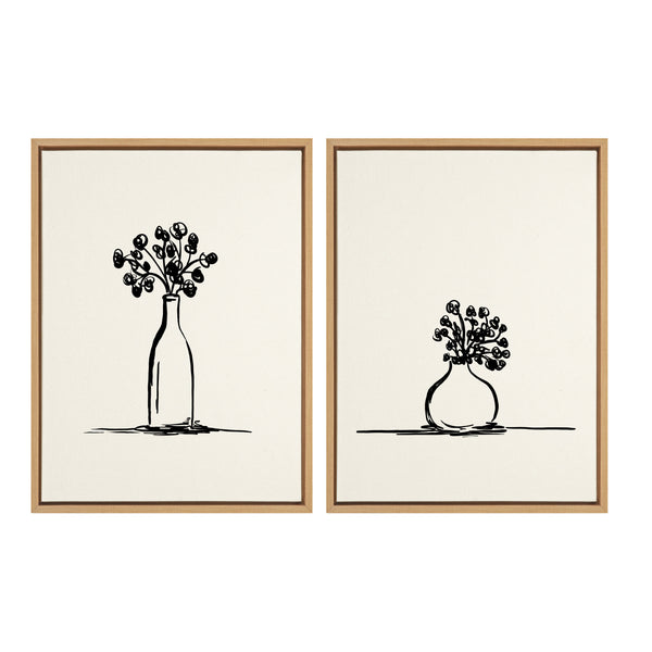 kate & laurel Sylvie Still Life Sketched Botanical Flower Vase Framed Canvas Set by The Creative Bunch Studio