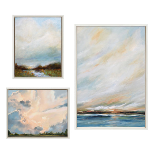 kate & laurel Sylvie Sunday Morning Tranquility and Clouds Framed Canvas Art Set by Mary Sparrow