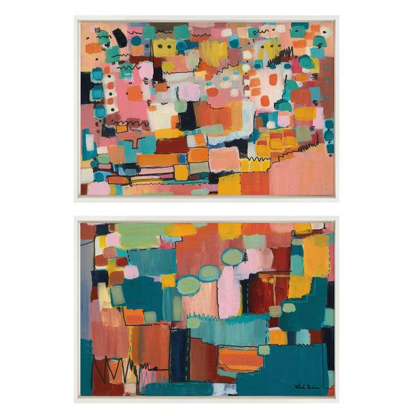 kate & laurel Sylvie Sunset Fiesta Set No 1 and Sunset Fiesta Set No 2 Framed Canvas Set by Leah Nadeau