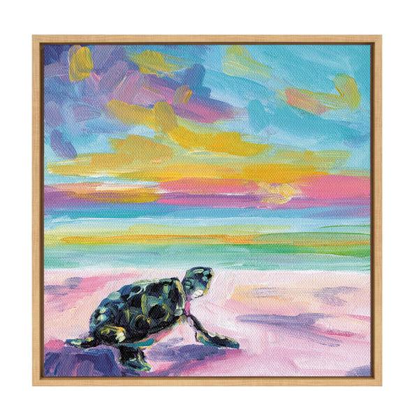 Kate & Laurel Sylvie Sunset Sea Turtle Framed Canvas By Rachel Christopoulos