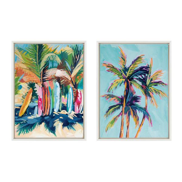 Kate & Laurel Sylvie Surf And Sand And Tropical Palms Study Framed Canvas Art Set By Rachel Christopoulos