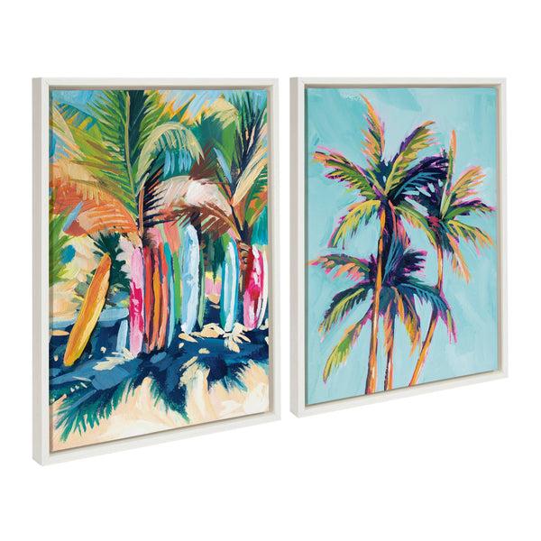 Kate & Laurel Sylvie Surf And Sand And Tropical Palms Study Framed Canvas Art Set By Rachel Christopoulos