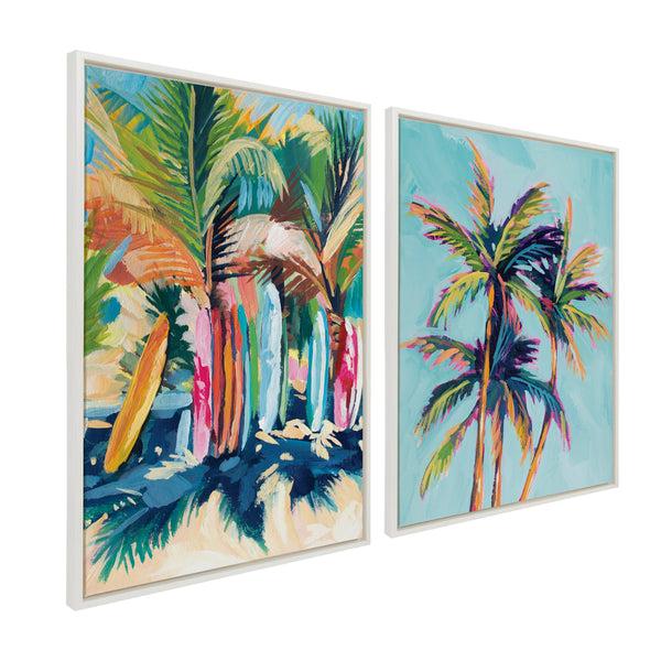 kate & laurel Sylvie Surf and Sand and Tropical Palms Study Framed Canvas Art Set by Rachel Christopoulos