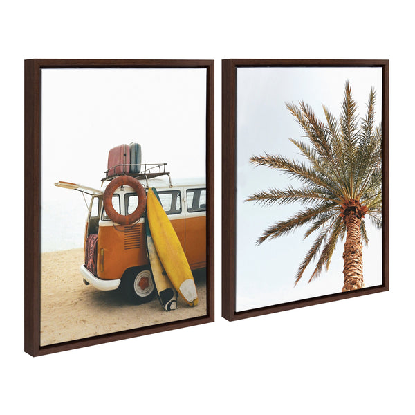 Kate & Laurel Sylvie Surfboard Paradise Framed Canvas Set By The Creative Bunch Studio