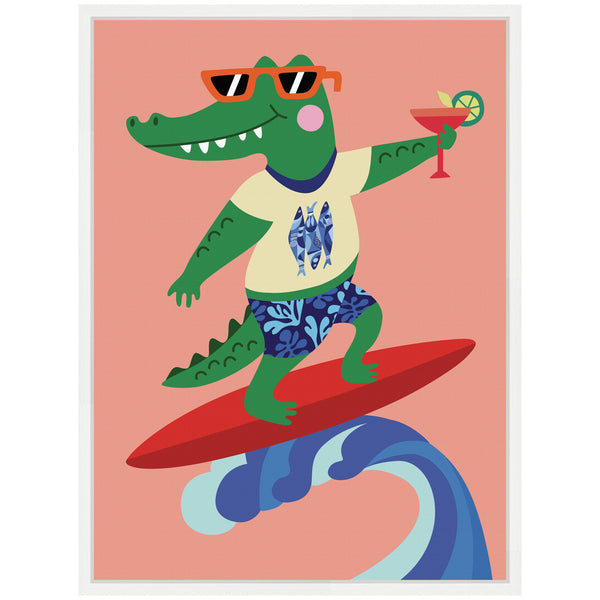 Kate & Laurel Sylvie Surfer Crocodile Framed Canvas By Rachel Lee