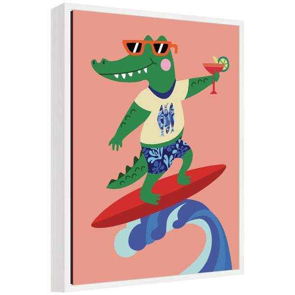 kate & laurel Sylvie Surfer Crocodile Framed Canvas by Rachel Lee