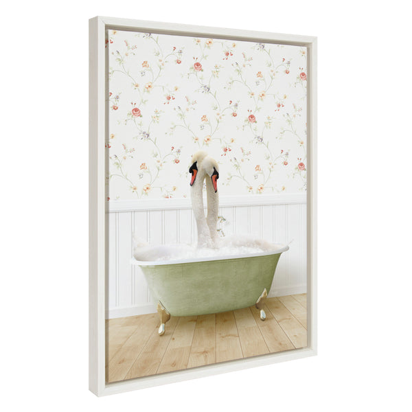 Kate & Laurel Sylvie Swans Hugging In Country Cottage Bath Framed Canvas By Amy Peterson Art Studio