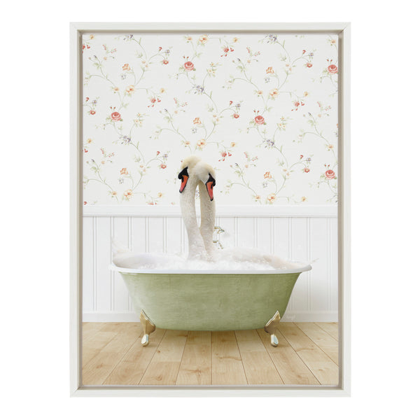 Kate & Laurel Sylvie Swans Hugging In Country Cottage Bath Framed Canvas By Amy Peterson Art Studio