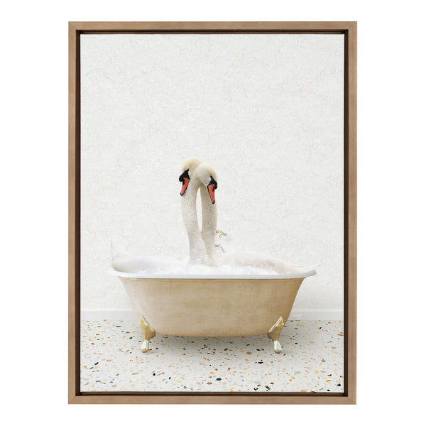 Kate & Laurel Sylvie Swans Hugging In Terrazzo Bath Framed Canvas By Amy Peterson Art Studio