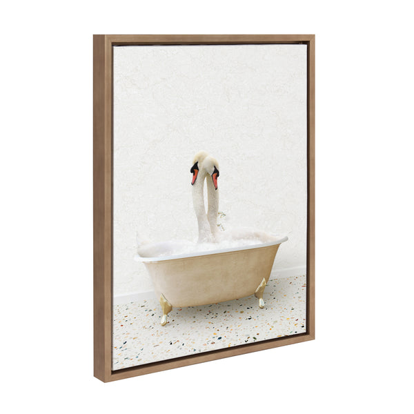 kate & laurel Sylvie Swans Hugging in Terrazzo Bath Framed Canvas by Amy Peterson Art Studio