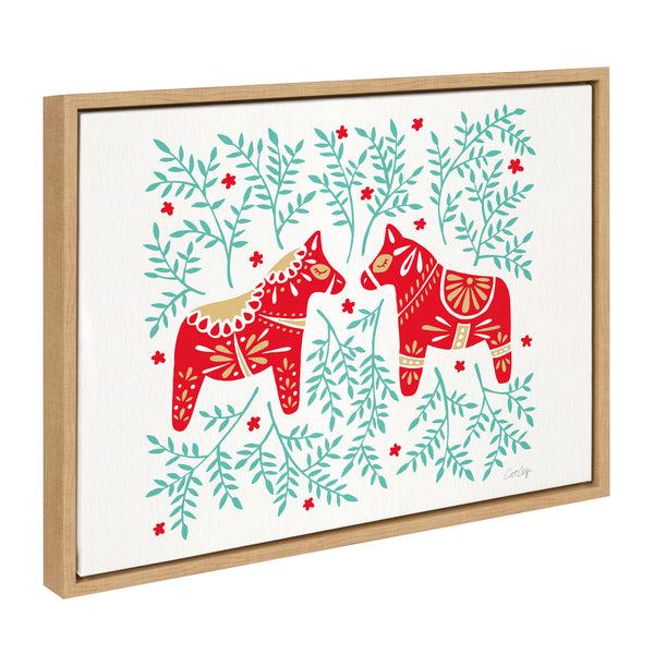 Kate & Laurel Sylvie Swedish Dala Horses Framed Canvas By Cat Coquillette
