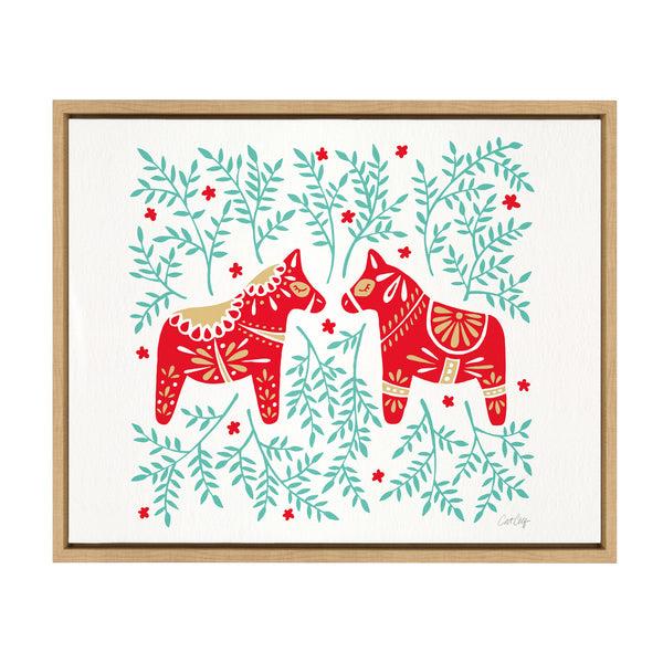 kate & laurel Sylvie Swedish Dala Horses Framed Canvas by Cat Coquillette