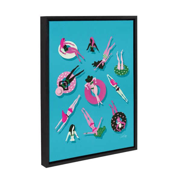 Kate & Laurel Sylvie Swimming Ladies Magenta And Blue Framed Canvas By Cat Coquillette